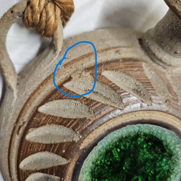 Wall Pocket Canteen Vase Stoneware w/Crackle Glass Art Pottery Hanging Decor - Picture 5 of 12